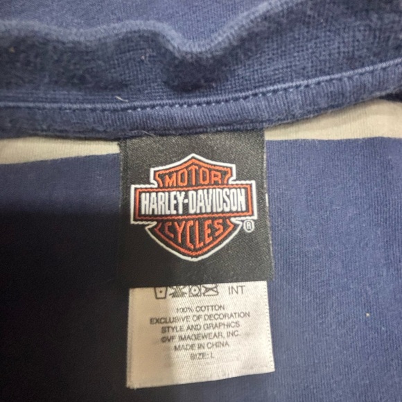 Harley-Davidson Men's Navy and Tan Button Down Shirt - Picture 3 of 5